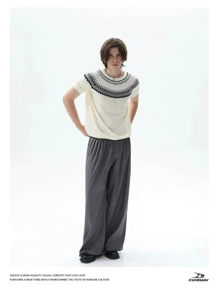 Cui Fair Isle Ribbed Knit T-Shirt-korean-fashion-T-Shirt-Cui's Closet-OH Garments