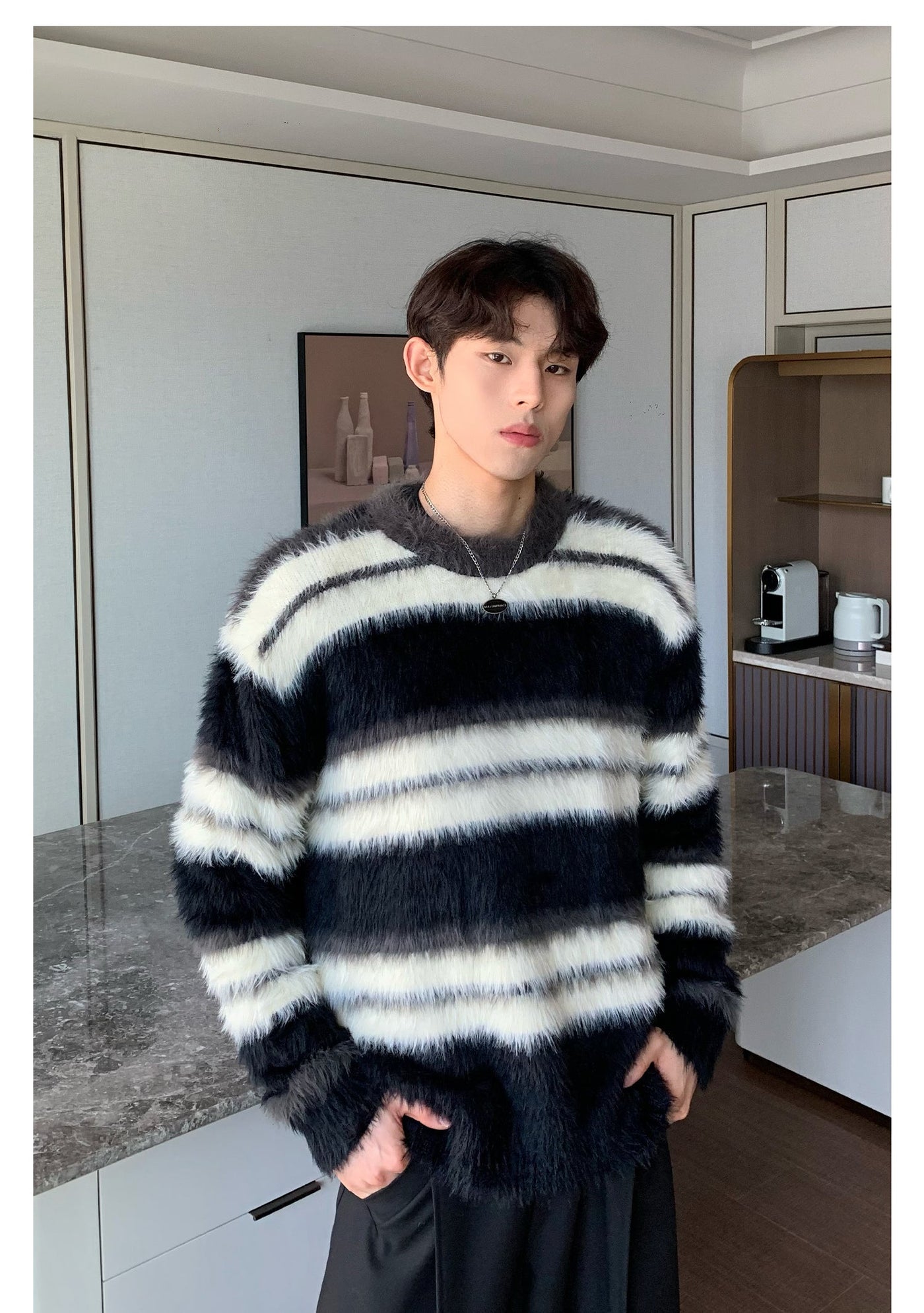 Cui Faux Fur Stripes Sweater-korean-fashion-Sweater-Cui's Closet-OH Garments