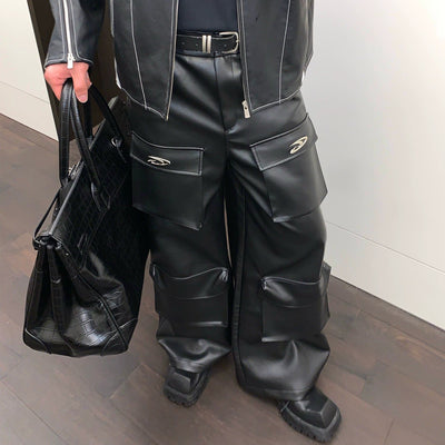 Cui Flap Pocket Cargo Leather Pants-korean-fashion-Pants-Cui's Closet-OH Garments