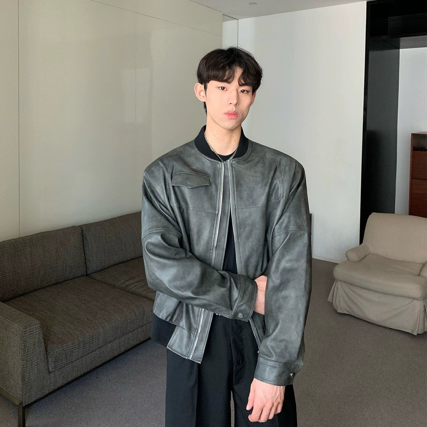 Cui Flap Pocket PU Leather Jacket-korean-fashion-Jacket-Cui's Closet-OH Garments