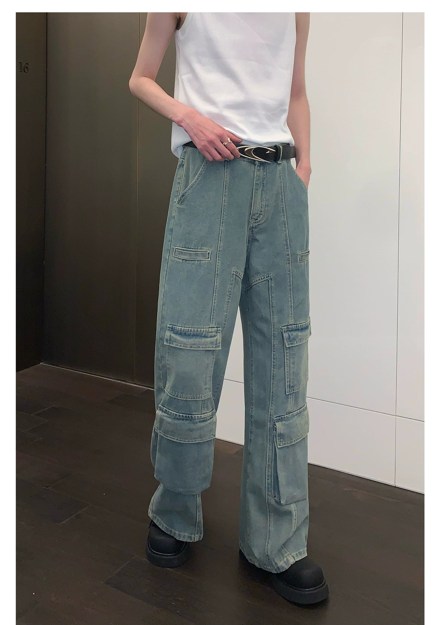 Cui Flap Pockets Denim Shirt & Jeans Set-korean-fashion-Clothing Set-Cui's Closet-OH Garments