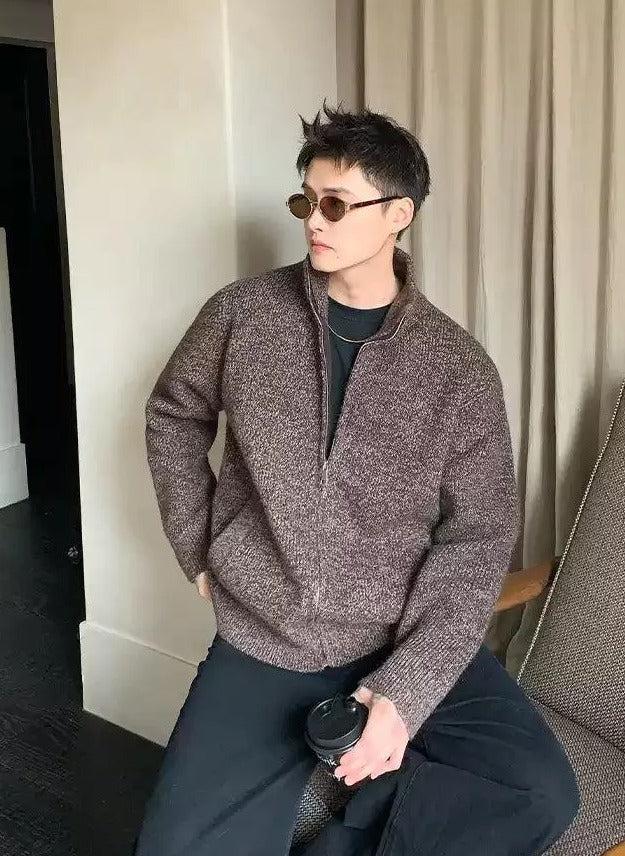 Cui Funnel Neck Full-Zip Knit Jacket-korean-fashion-Jacket-Cui's Closet-OH Garments