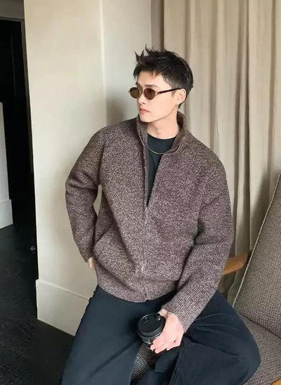 Cui Funnel Neck Full-Zip Knit Jacket-korean-fashion-Jacket-Cui's Closet-OH Garments