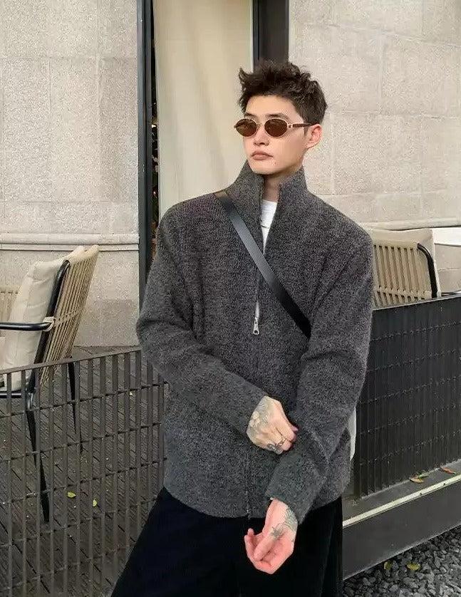 Cui Funnel Neck Full-Zip Knit Jacket-korean-fashion-Jacket-Cui's Closet-OH Garments