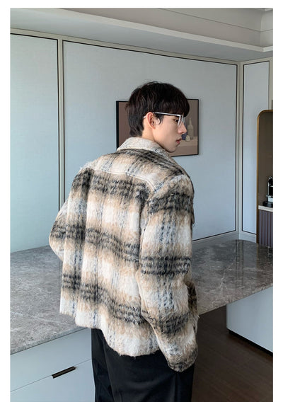 Cui Fuzzy Plaid Shoulder Pad Jacket-korean-fashion-Jacket-Cui's Closet-OH Garments