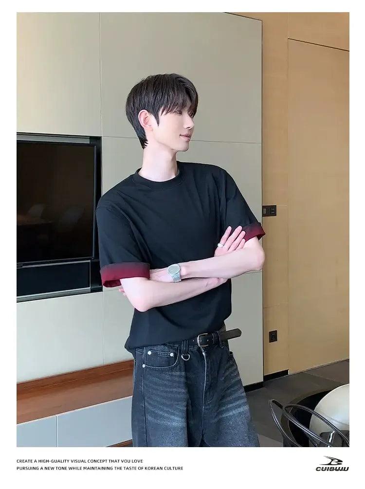 Cui Gradient Folded Sleeve T-Shirt-korean-fashion-T-Shirt-Cui's Closet-OH Garments