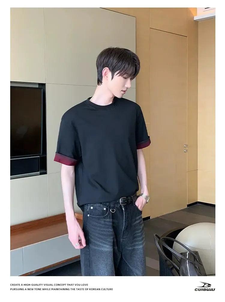 Cui Gradient Folded Sleeve T-Shirt-korean-fashion-T-Shirt-Cui's Closet-OH Garments