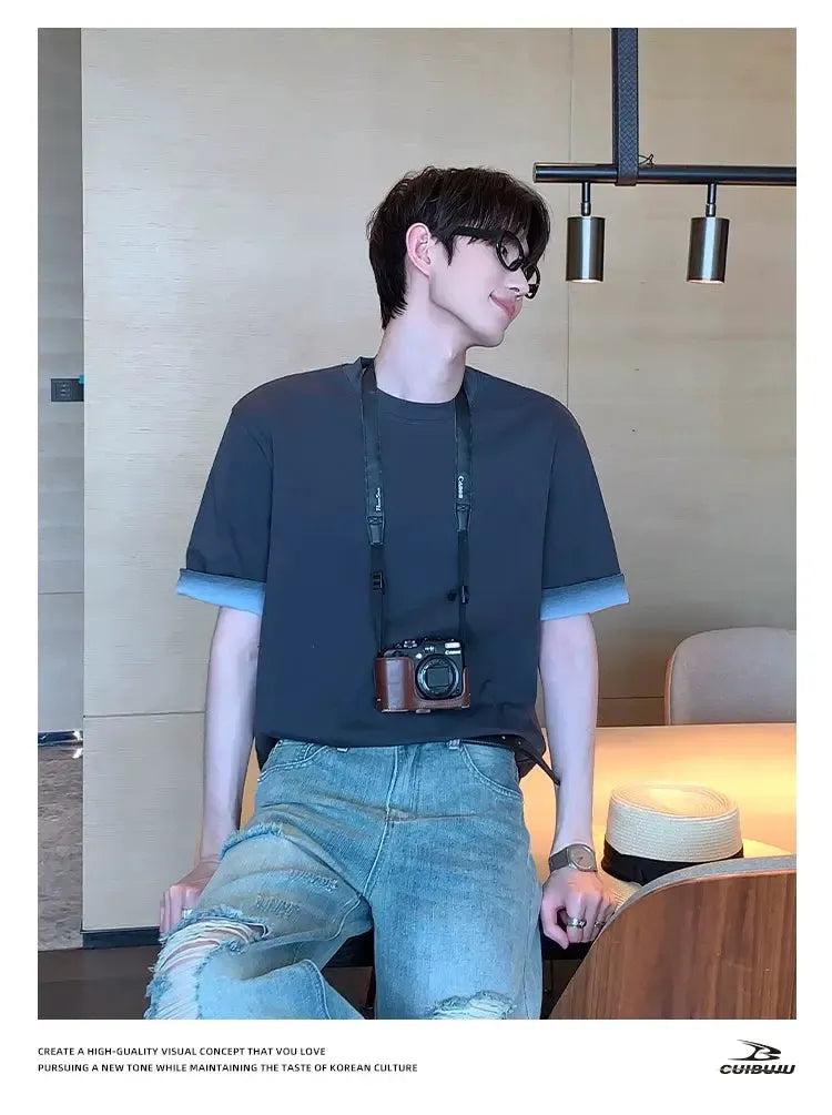 Cui Gradient Folded Sleeve T-Shirt-korean-fashion-T-Shirt-Cui's Closet-OH Garments