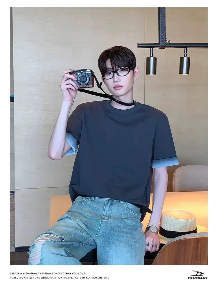 Cui Gradient Folded Sleeve T-Shirt-korean-fashion-T-Shirt-Cui's Closet-OH Garments