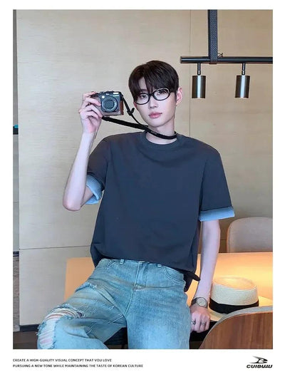 Cui Gradient Folded Sleeve T-Shirt-korean-fashion-T-Shirt-Cui's Closet-OH Garments