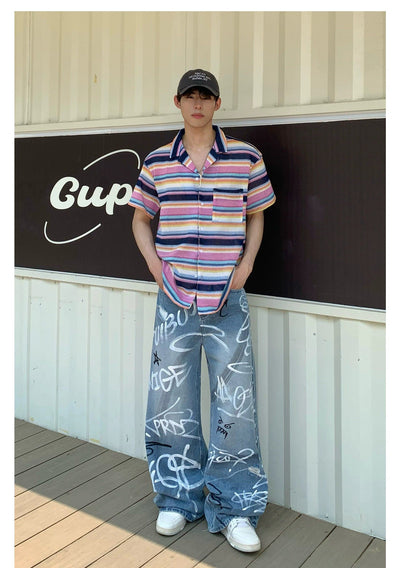 Cui Graffiti Detail Faded Jeans-korean-fashion-Jeans-Cui's Closet-OH Garments