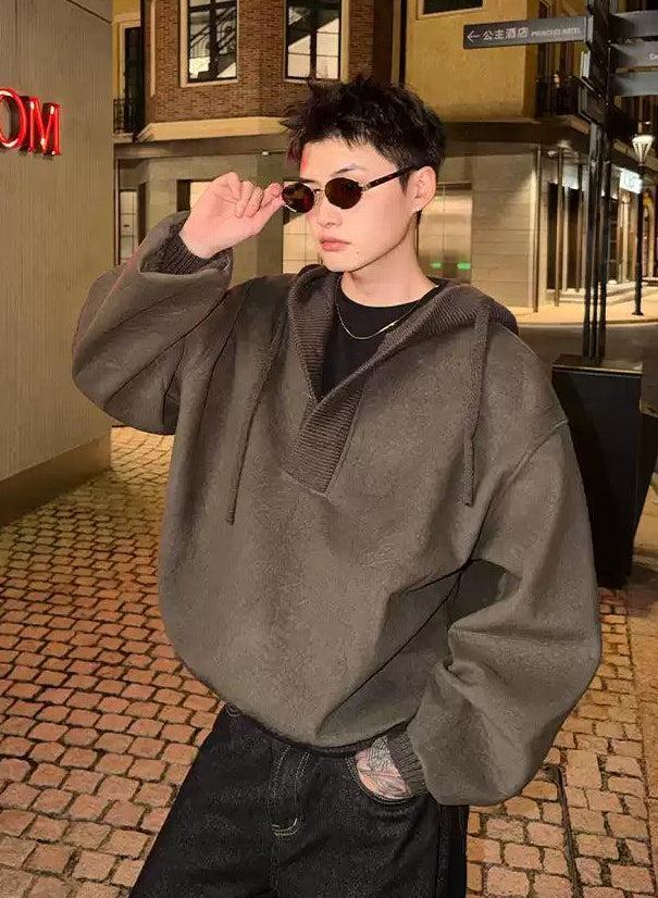 Cui Half-Buttoned Ribbed Hem Hoodie-korean-fashion-Hoodie-Cui's Closet-OH Garments