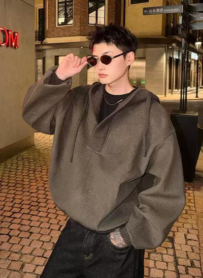 Cui Half-Buttoned Ribbed Hem Hoodie-korean-fashion-Hoodie-Cui's Closet-OH Garments