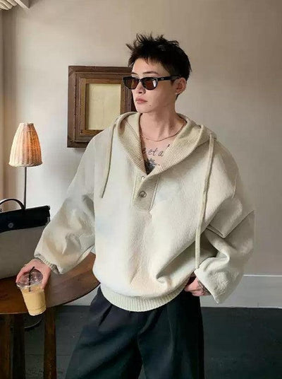 Cui Half-Buttoned Ribbed Hem Hoodie-korean-fashion-Hoodie-Cui's Closet-OH Garments