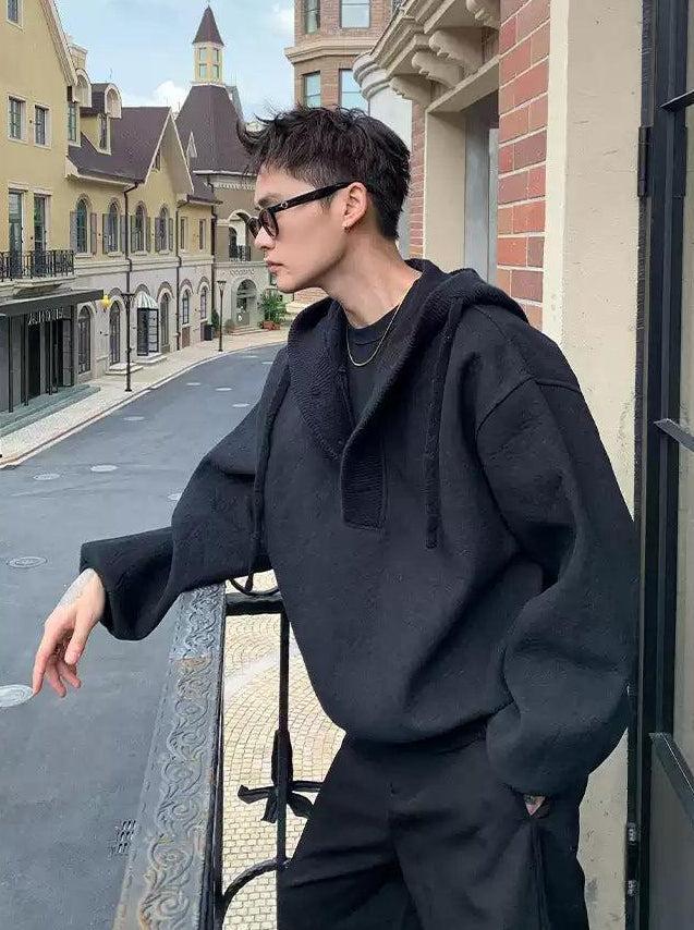 Cui Half-Buttoned Ribbed Hem Hoodie-korean-fashion-Hoodie-Cui's Closet-OH Garments