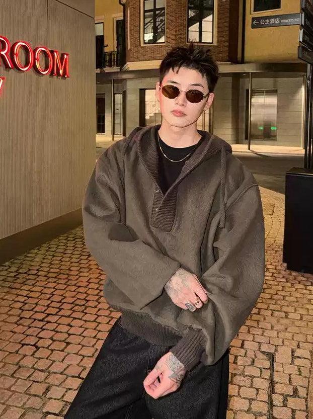 Cui Half-Buttoned Ribbed Hem Hoodie-korean-fashion-Hoodie-Cui's Closet-OH Garments