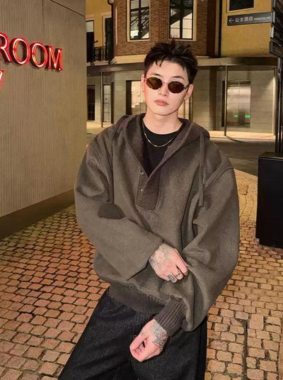 Cui Half-Buttoned Ribbed Hem Hoodie-korean-fashion-Hoodie-Cui's Closet-OH Garments