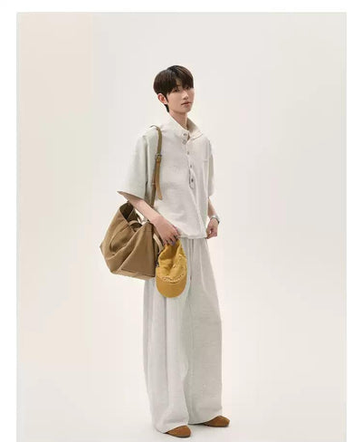 Cui Half-Buttoned Stand Collar T-Shirt & Elastic Waist Sweatpants Set-korean-fashion-Clothing Set-Cui's Closet-OH Garments