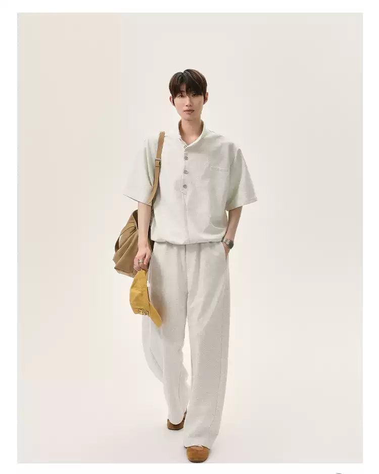 Cui Half-Buttoned Stand Collar T-Shirt & Elastic Waist Sweatpants Set-korean-fashion-Clothing Set-Cui's Closet-OH Garments