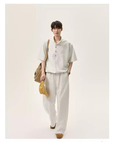 Cui Half-Buttoned Stand Collar T-Shirt & Elastic Waist Sweatpants Set-korean-fashion-Clothing Set-Cui's Closet-OH Garments