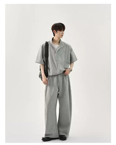 Cui Half-Buttoned Stand Collar T-Shirt & Elastic Waist Sweatpants Set-korean-fashion-Clothing Set-Cui's Closet-OH Garments