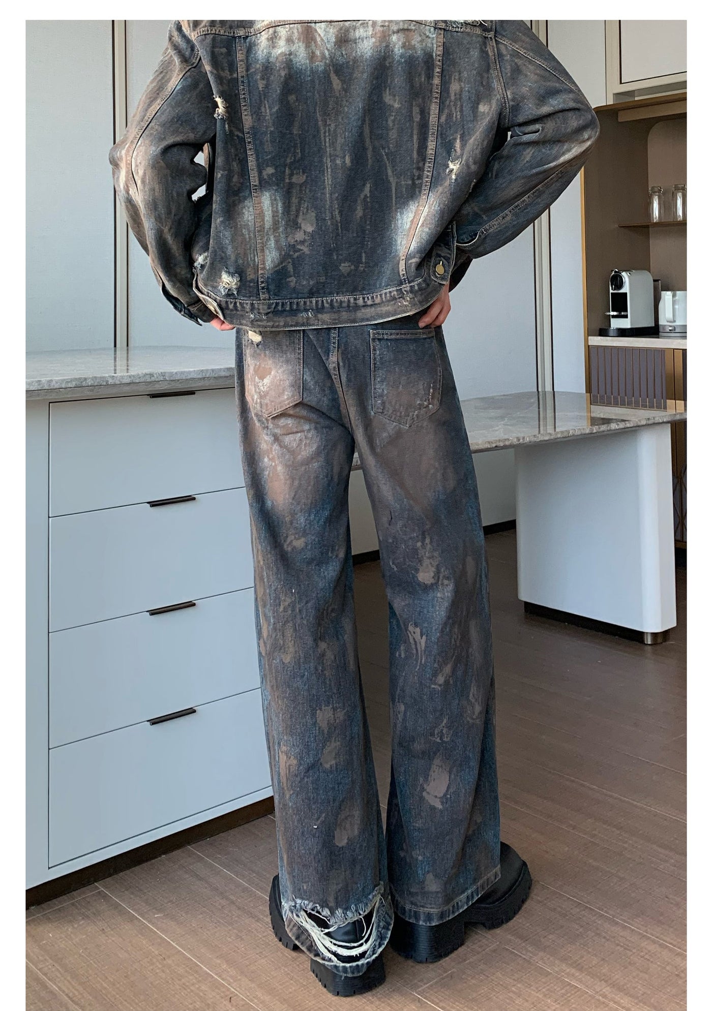 Cui Hand-Painted Ripped Jacket & Jeans Set-korean-fashion-Clothing Set-Cui's Closet-OH Garments