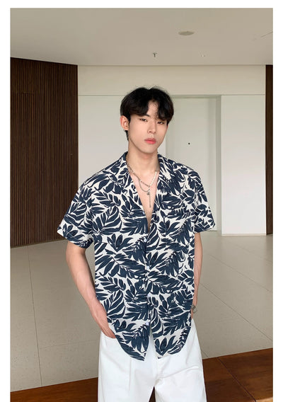 Cui Hawaiian Pattern Leaves Shirt-korean-fashion-Shirt-Cui's Closet-OH Garments
