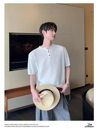 Cui Henley Collar Sheer Knit T-Shirt-korean-fashion-T-Shirt-Cui's Closet-OH Garments