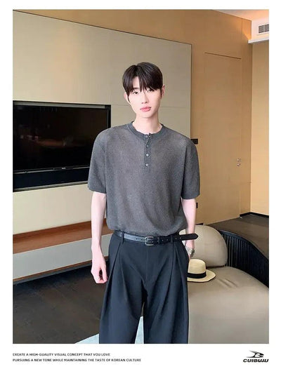 Cui Henley Collar Sheer Knit T-Shirt-korean-fashion-T-Shirt-Cui's Closet-OH Garments