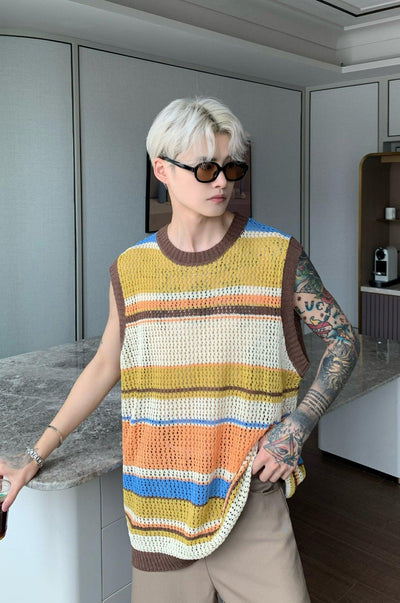 Cui Hollow Knitted Stripes Tank Top-korean-fashion-Tank Top-Cui's Closet-OH Garments