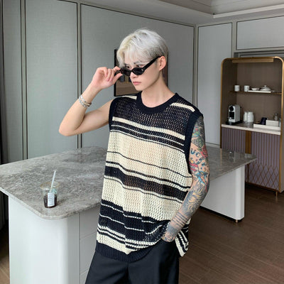 Cui Hollow Knitted Stripes Tank Top-korean-fashion-Tank Top-Cui's Closet-OH Garments