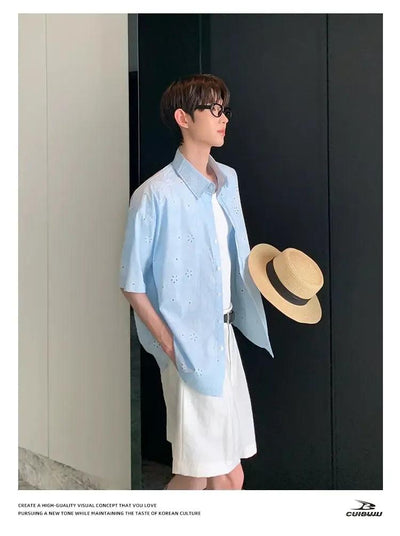 Cui Hollowed Floral Short Sleeve Shirt-korean-fashion-Shirt-Cui's Closet-OH Garments