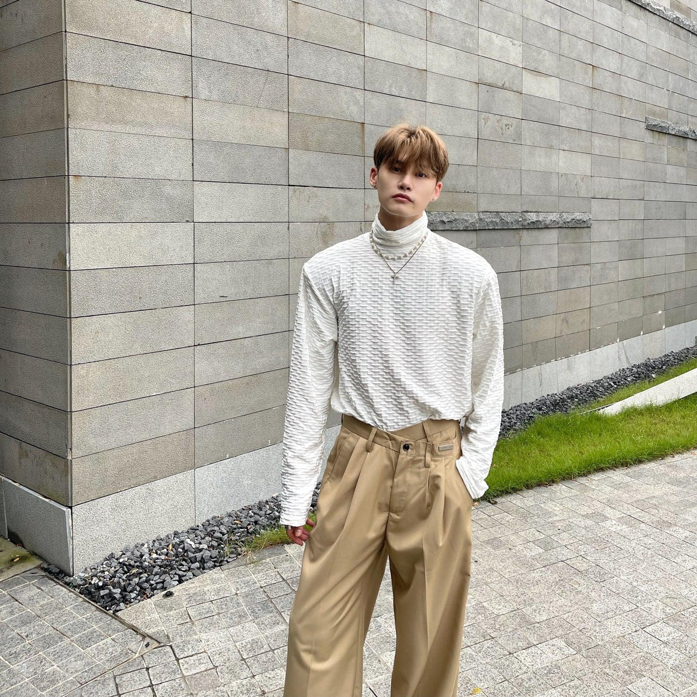 Cui Honeycomb Textured Mockneck-korean-fashion-Turtleneck-Cui's Closet-OH Garments