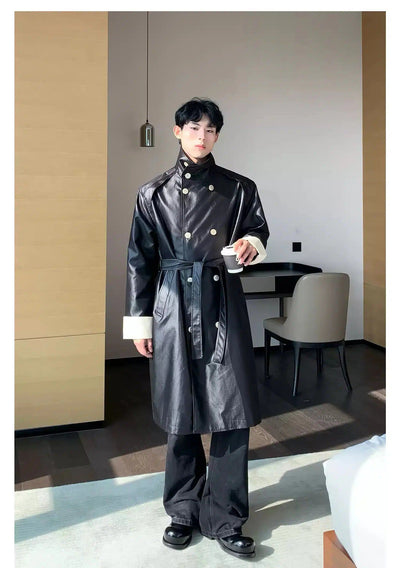 Cui Huge Buttons Leather Long Coat-korean-fashion-Long Coat-Cui's Closet-OH Garments