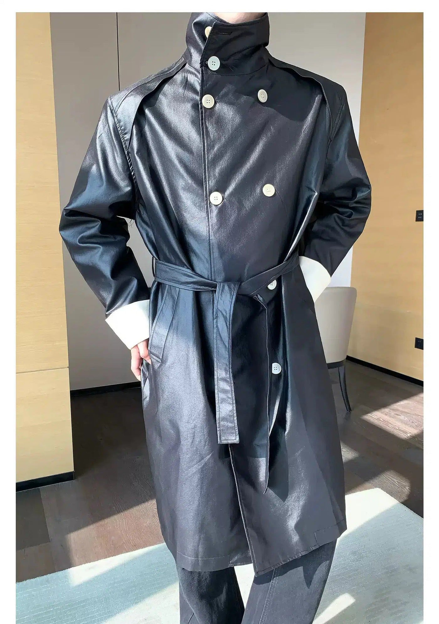 Cui Huge Buttons Leather Long Coat-korean-fashion-Long Coat-Cui's Closet-OH Garments