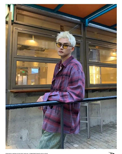 Cui Inked Detail Plaid Shirt-korean-fashion-Shirt-Cui's Closet-OH Garments