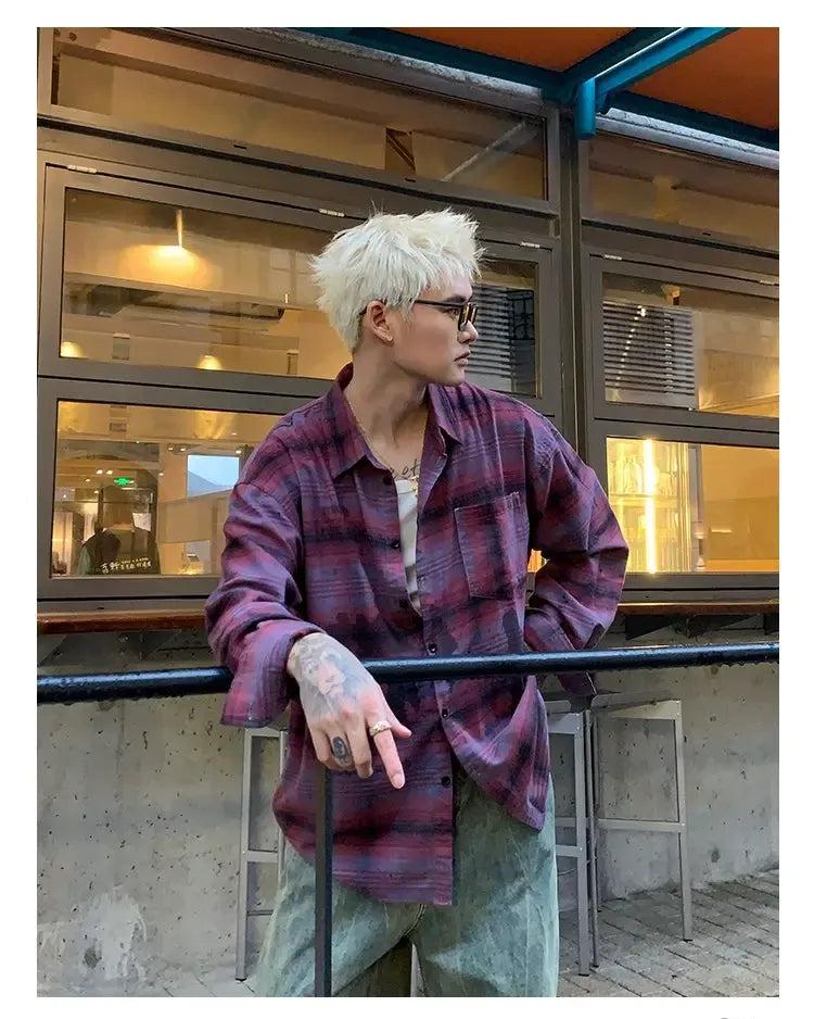 Cui Inked Detail Plaid Shirt-korean-fashion-Shirt-Cui's Closet-OH Garments