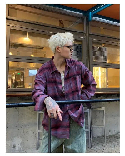 Cui Inked Detail Plaid Shirt-korean-fashion-Shirt-Cui's Closet-OH Garments