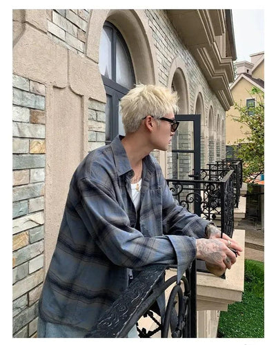 Cui Inked Detail Plaid Shirt-korean-fashion-Shirt-Cui's Closet-OH Garments
