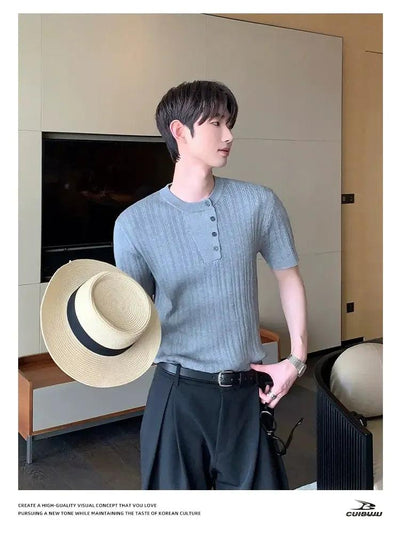 Cui Irregular Neckline Textured Knit T-Shirt-korean-fashion-T-Shirt-Cui's Closet-OH Garments