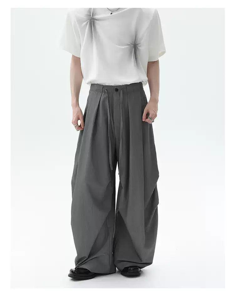 Cui Lace-Up Pleated Wide Trousers-korean-fashion-Trousers-Cui's Closet-OH Garments