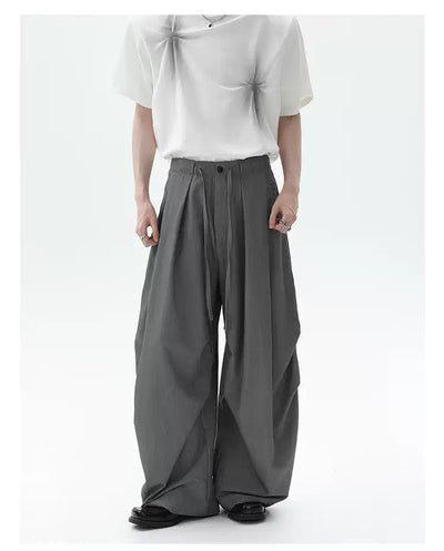 Cui Lace-Up Pleated Wide Trousers-korean-fashion-Trousers-Cui's Closet-OH Garments