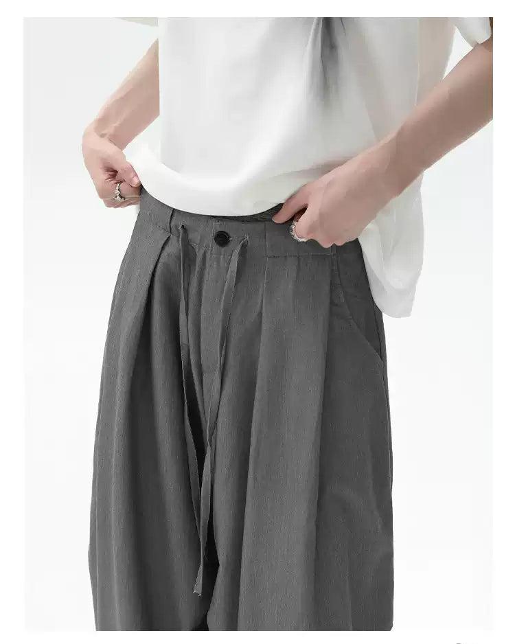 Cui Lace-Up Pleated Wide Trousers-korean-fashion-Trousers-Cui's Closet-OH Garments