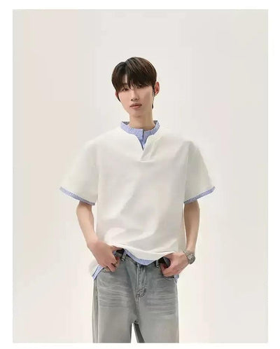 Cui Layered Plaid Detail T-Shirt-korean-fashion-T-Shirt-Cui's Closet-OH Garments