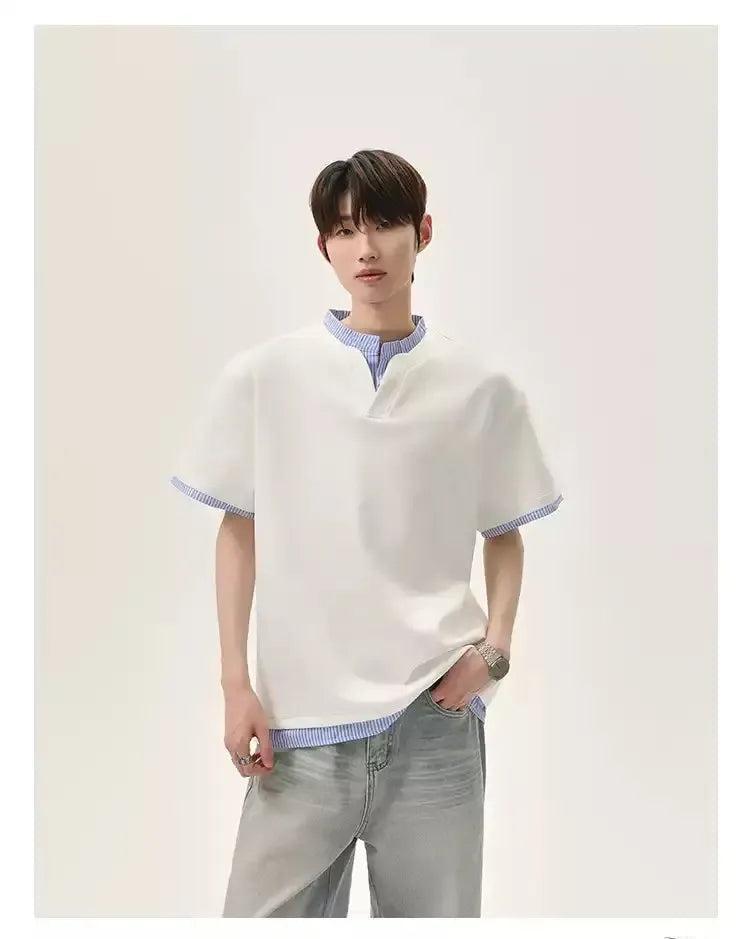 Cui Layered Plaid Detail T-Shirt-korean-fashion-T-Shirt-Cui's Closet-OH Garments