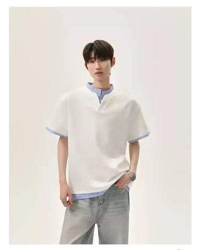 Cui Layered Plaid Detail T-Shirt-korean-fashion-T-Shirt-Cui's Closet-OH Garments