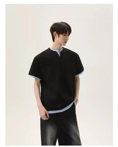 Cui Layered Plaid Detail T-Shirt-korean-fashion-T-Shirt-Cui's Closet-OH Garments