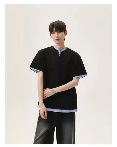 Cui Layered Plaid Detail T-Shirt-korean-fashion-T-Shirt-Cui's Closet-OH Garments