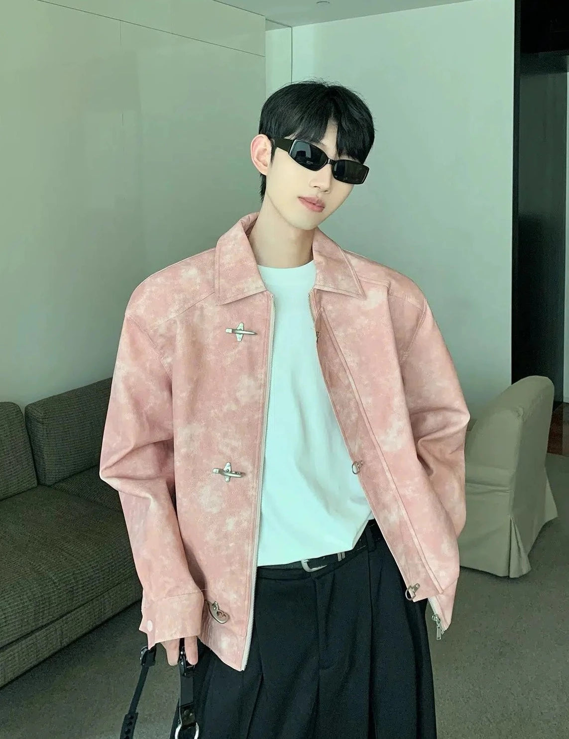 Cui Link Detail Faux Leather Jacket-korean-fashion-Jacket-Cui's Closet-OH Garments