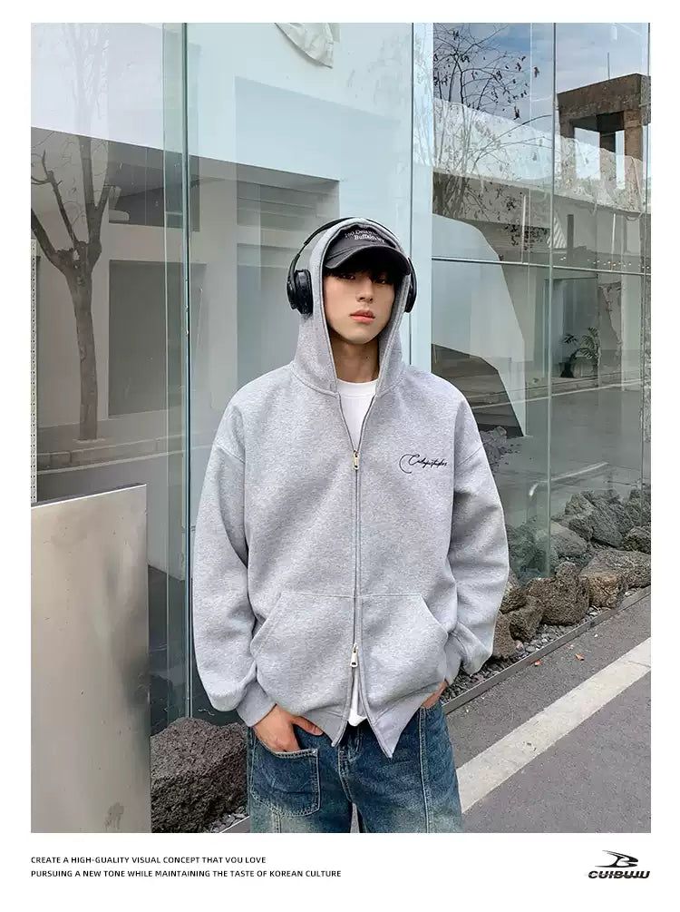 Cui Logo Embroidery Zip-Up Hoodie-korean-fashion-Hoodie-Cui's Closet-OH Garments